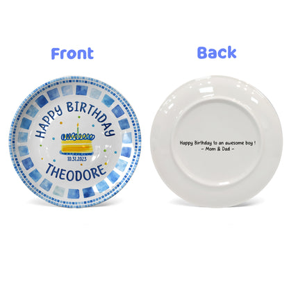 Blue Tile Border Cake Personalized Birthday Plate P228QZD0