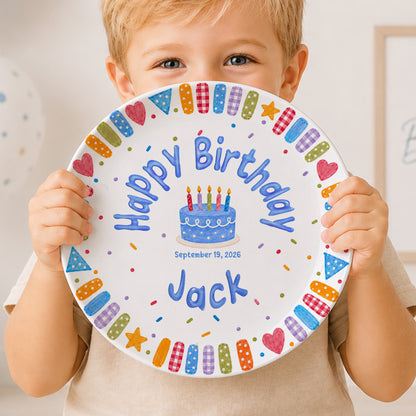 Blue Cake and Colorful Confetti Personalized Birthday Plate P6174GK0