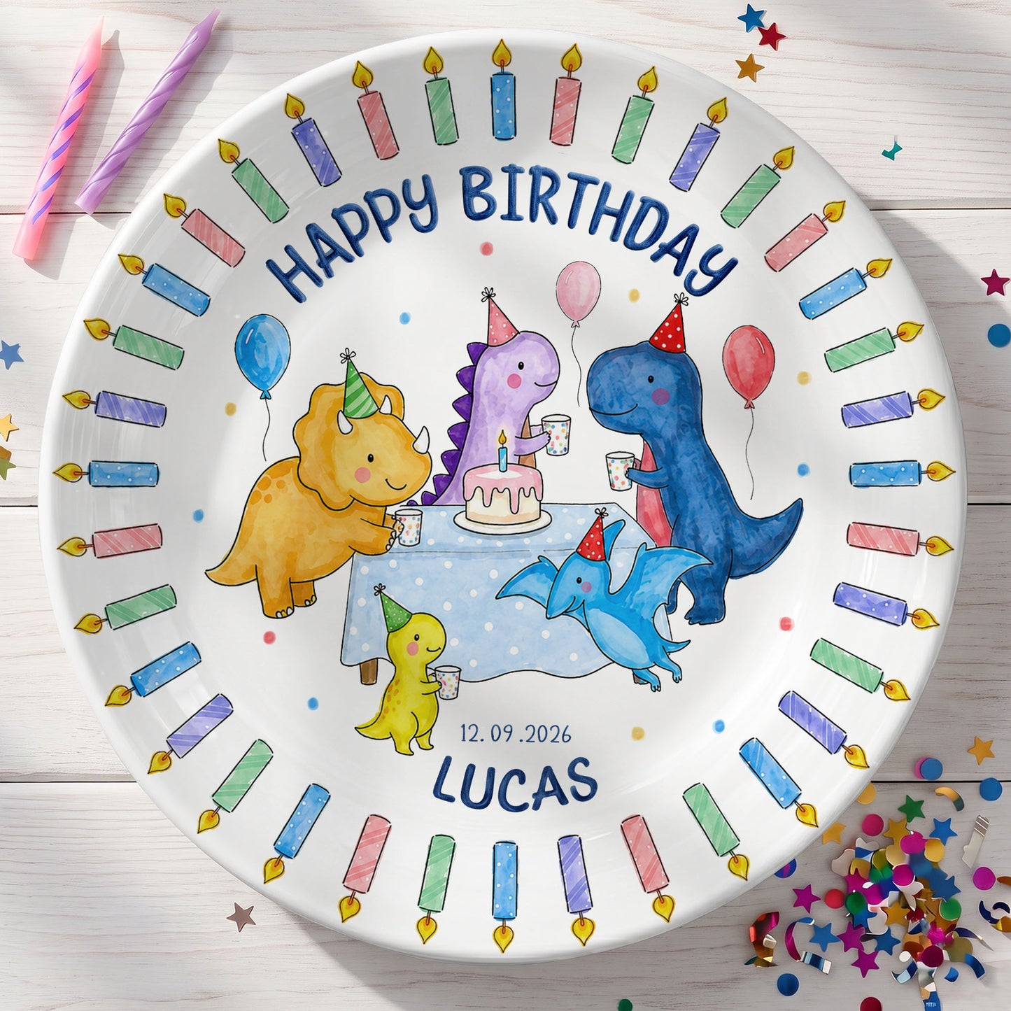 Cute Dinosaur Birthday Keepsake Personalized Birthday Plate P710HGO0