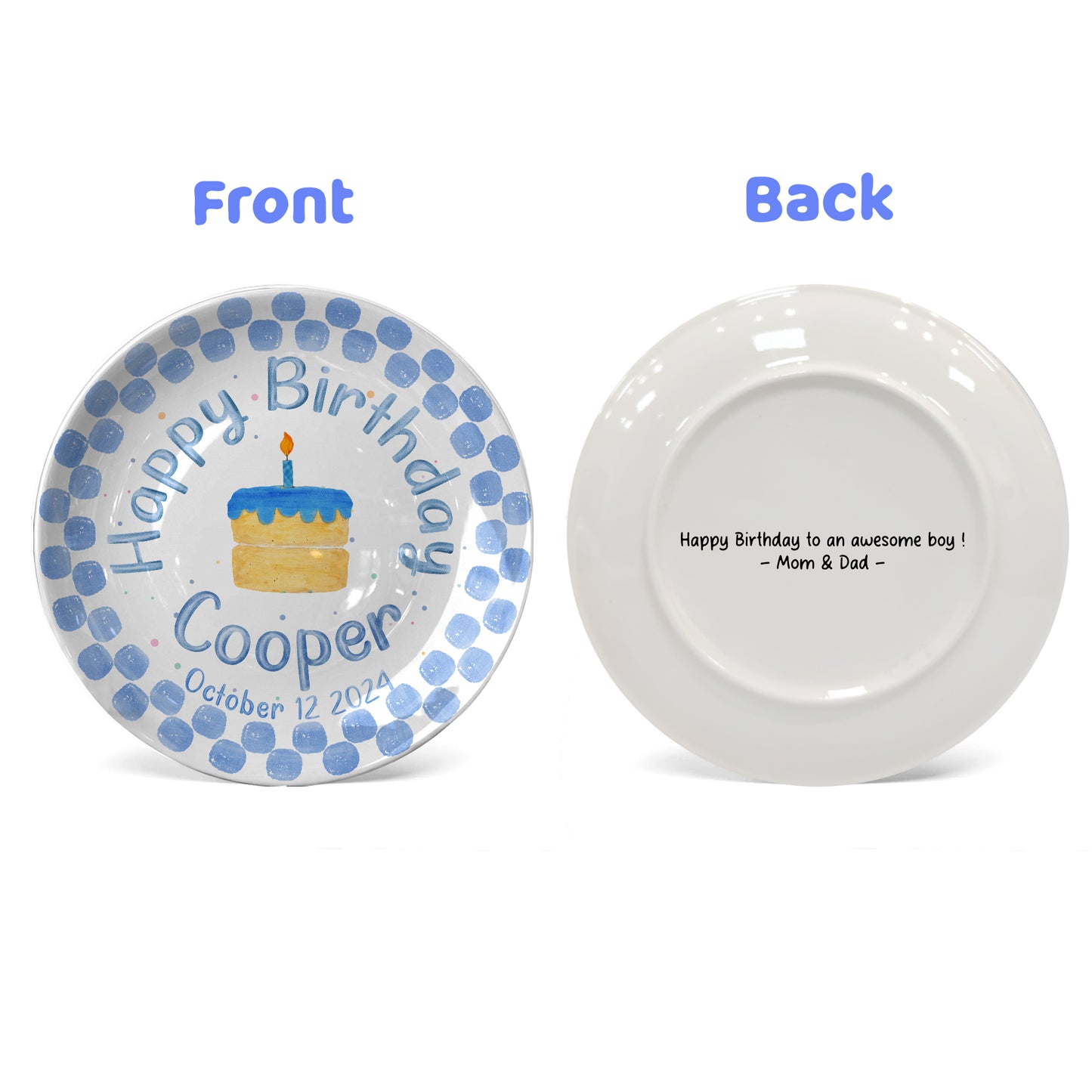 Blue Dot Cake Personalized Birthday Plate P31751E0
