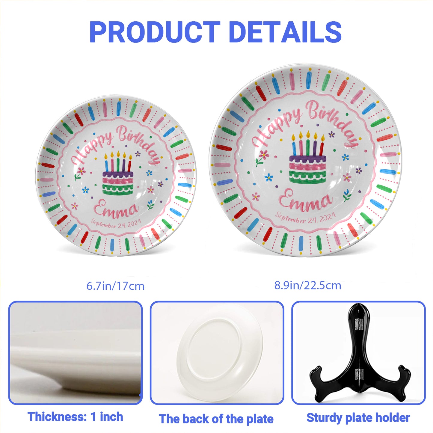 Colorful Birthday Cake Keepsake Personalized Birthday Plate for Kids D6250W50