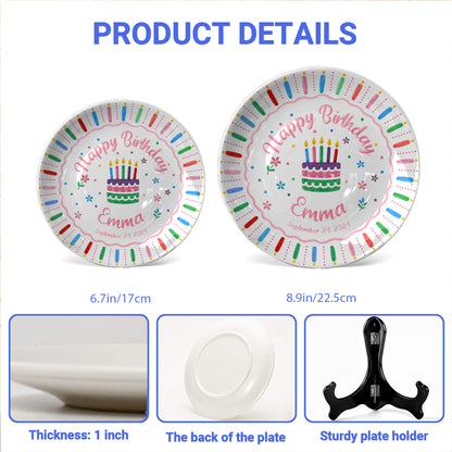 Colorful Birthday Cake Keepsake Personalized Birthday Plate for Kids D6250W50