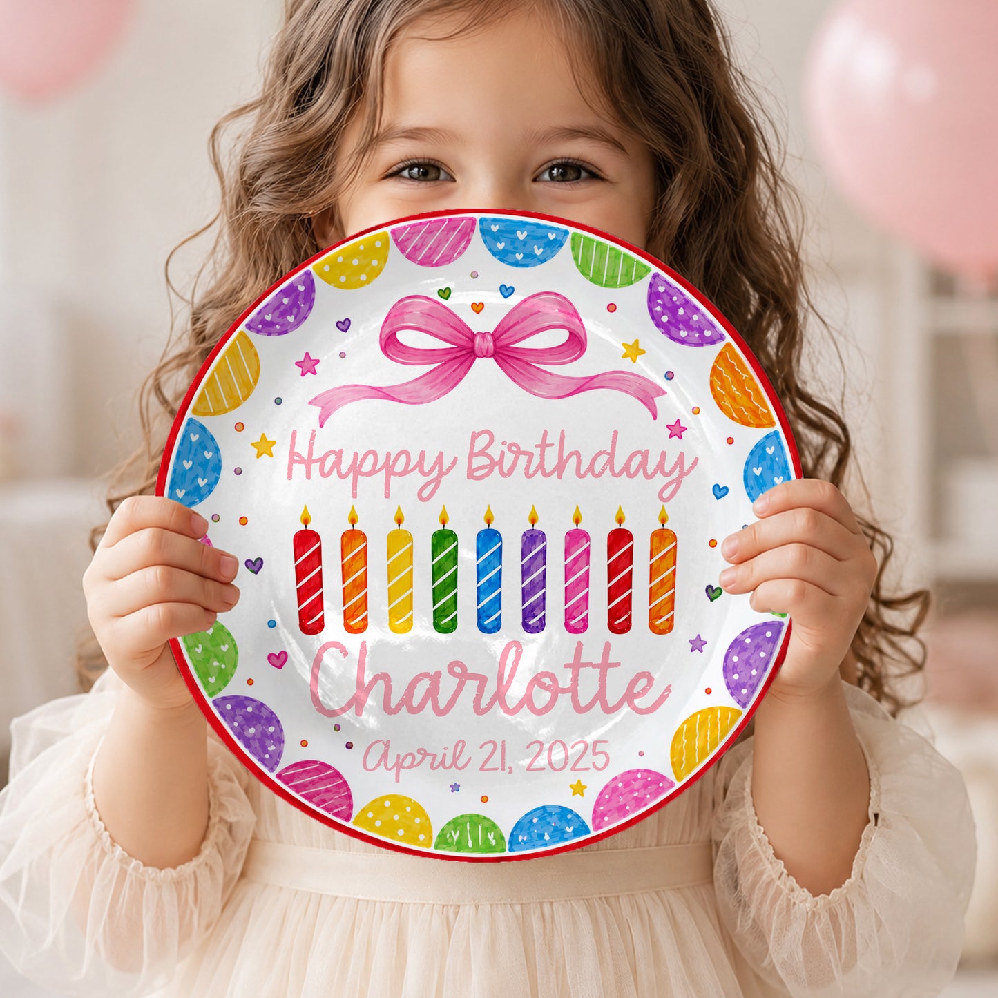 Happy Birthday Rainbow Candles Keepsake Personalized Birthday Plate for Kids P619T3J0