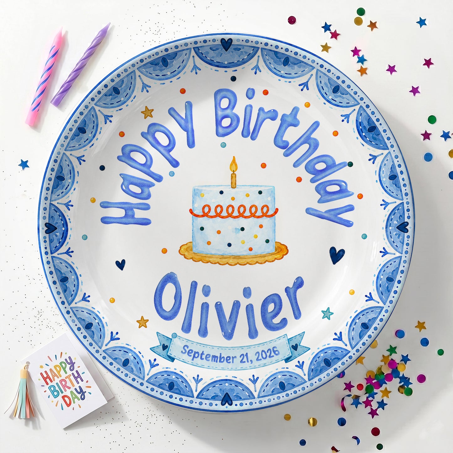Blue Cake Celebration Personalized Birthday Plate for Kids P620NVN0