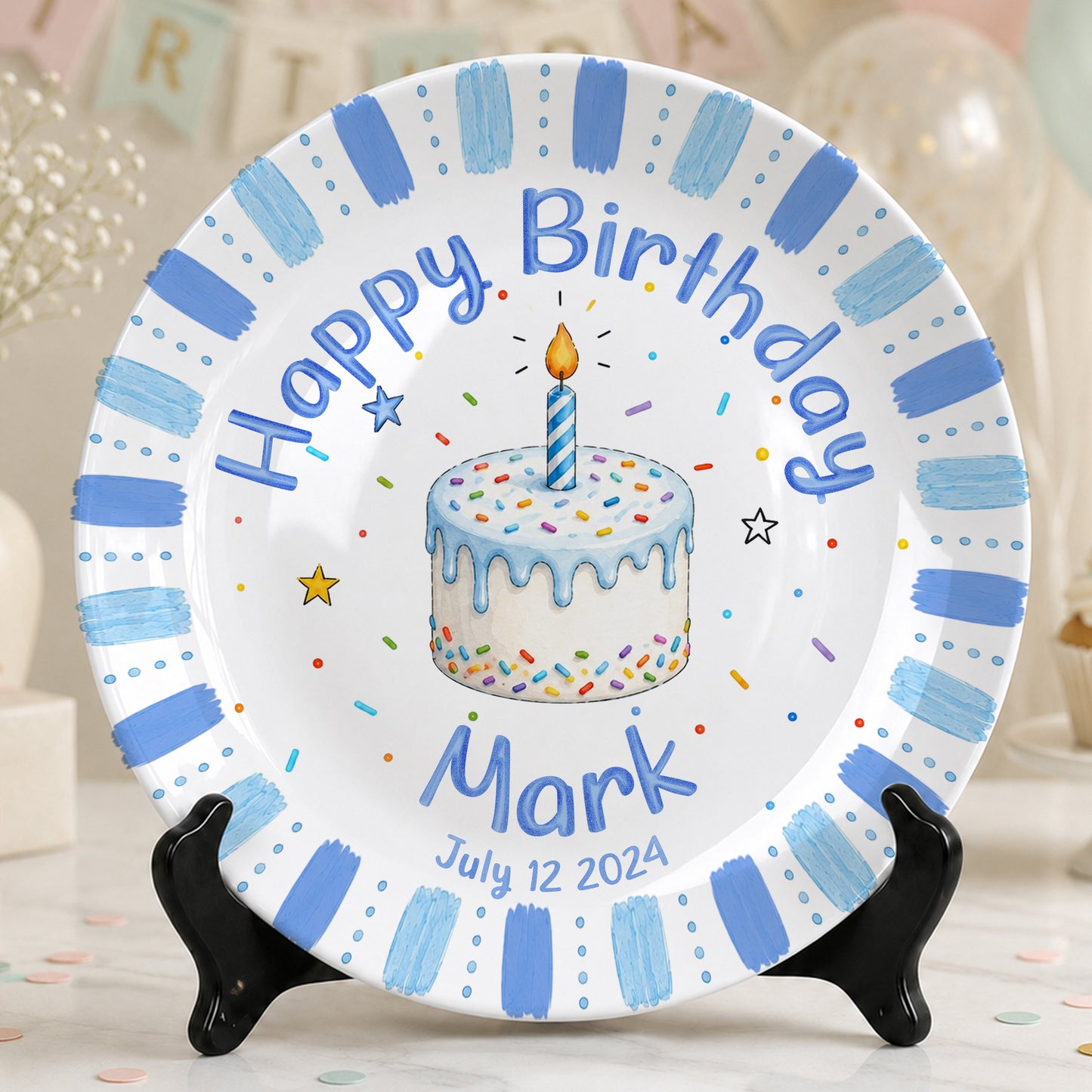 Blue Birthday Cake Keepsake Personalized Birthday Plate P7231E40