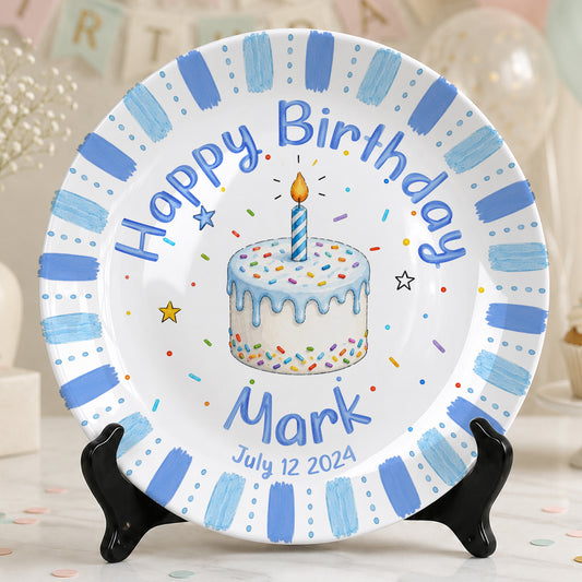 Blue Birthday Cake Keepsake Personalized Birthday Plate P7231E40