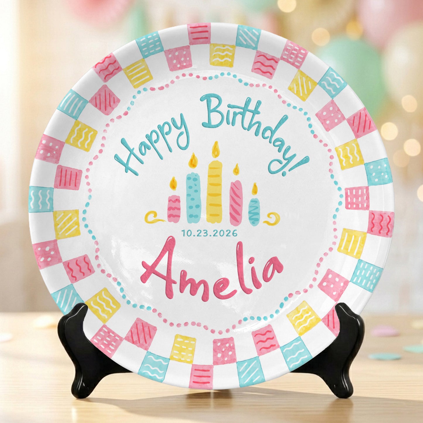 Colorful Cake Candle First Birthday Gift Personalized Birthday Plate P818O6E0