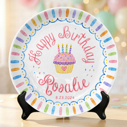Colorful Cupcake Personalized Birthday Plate for Kids First Birthday Gift P814R8W0