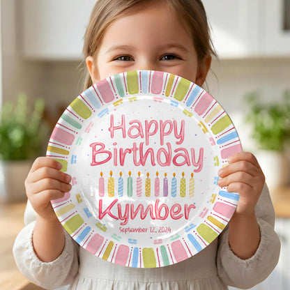 Pink Stripe Personalized Birthday Plate P520UL70