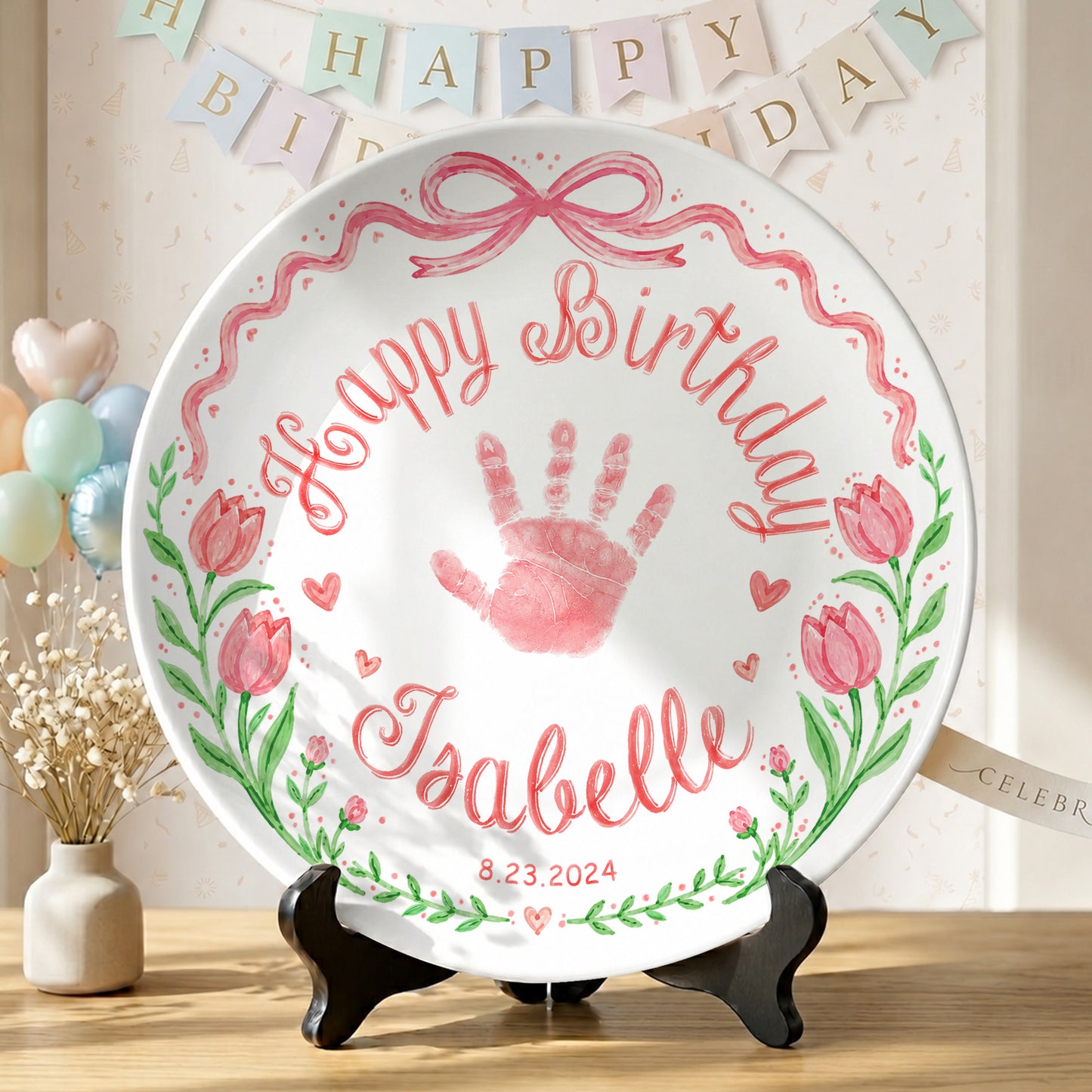 Baby Handprint Personalized Birthday Plate for Girl P727HZM0
