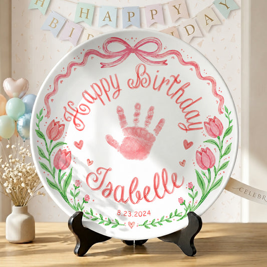 Baby Handprint Personalized Birthday Plate for Girl P727HZM0