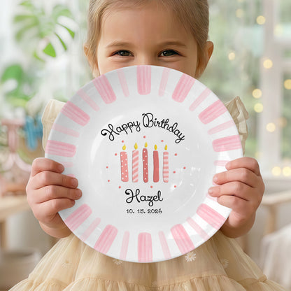 Pink Stripe Personalized Birthday Plate P46DI00