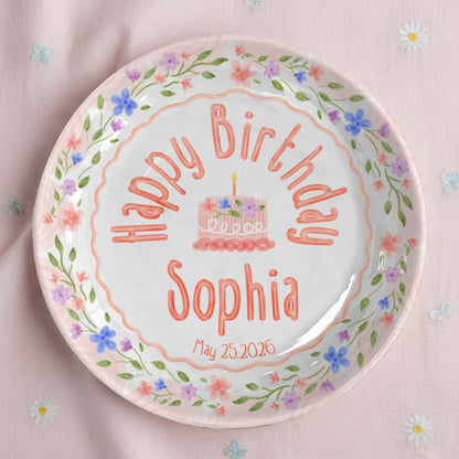 Soft Pink Floral Personalized Birthday Plate P425B2L0
