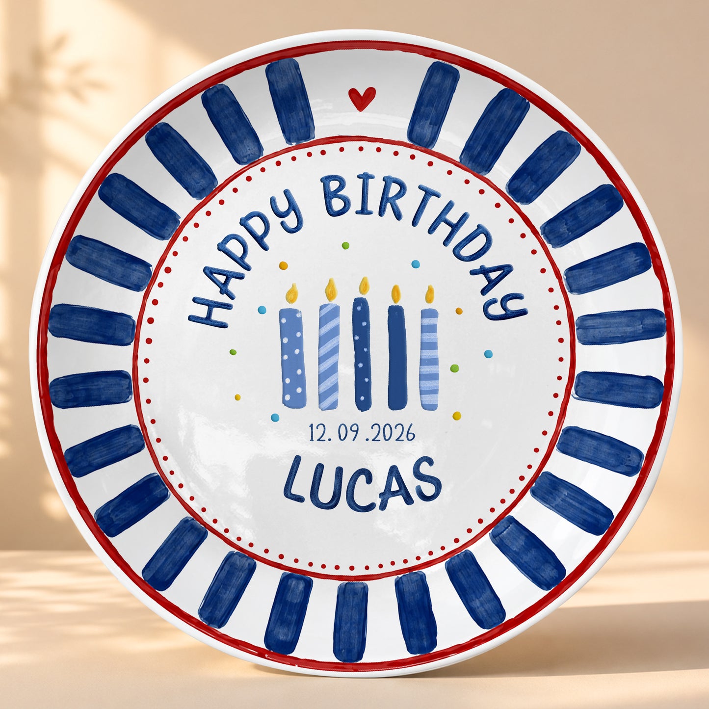 Blue Striped Birthday Candles Personalized Birthday Plate P626KF7TT