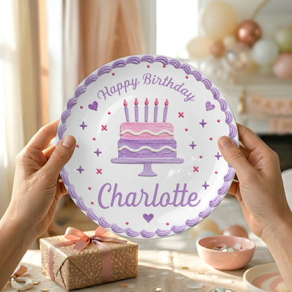 Lavender Scallop Cake Personalized Birthday Plate for Girls P327AW10
