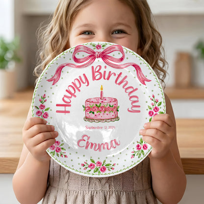Pink Bow Rose Cake Personalized Birthday Plate P520QZN0
