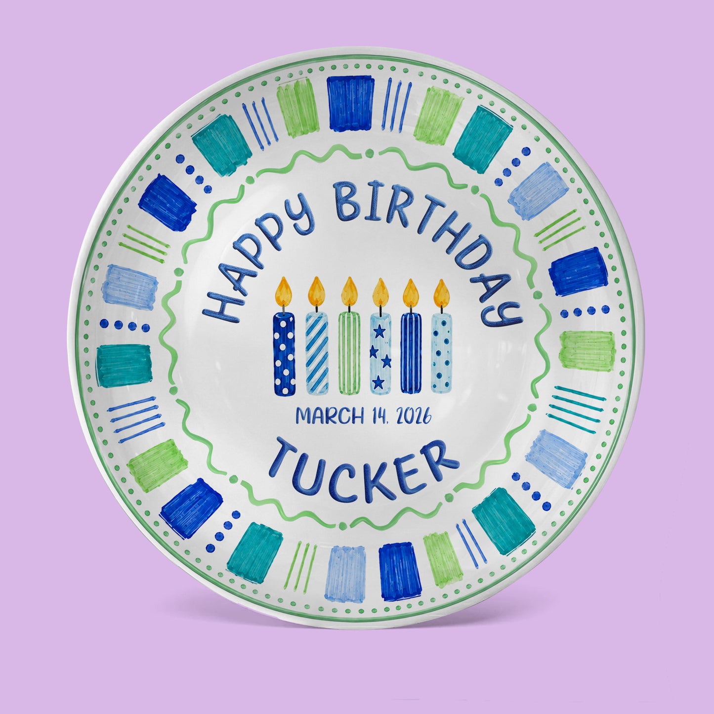 Blue Candle Birthday Tradition Personalized Birthday Plate for Boy P622QHO0