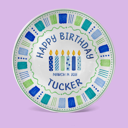 Blue Candle Birthday Tradition Personalized Birthday Plate for Boy P622QHO0