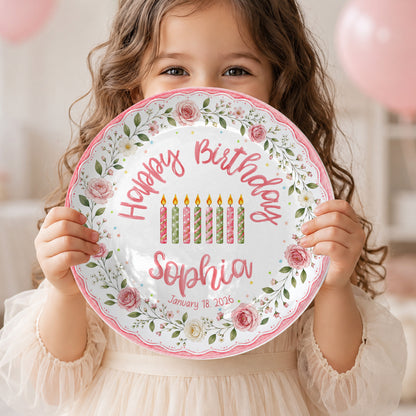 Pink Floral Birthday Keepsake Personalized Birthday Plate for Girl P620HCV0