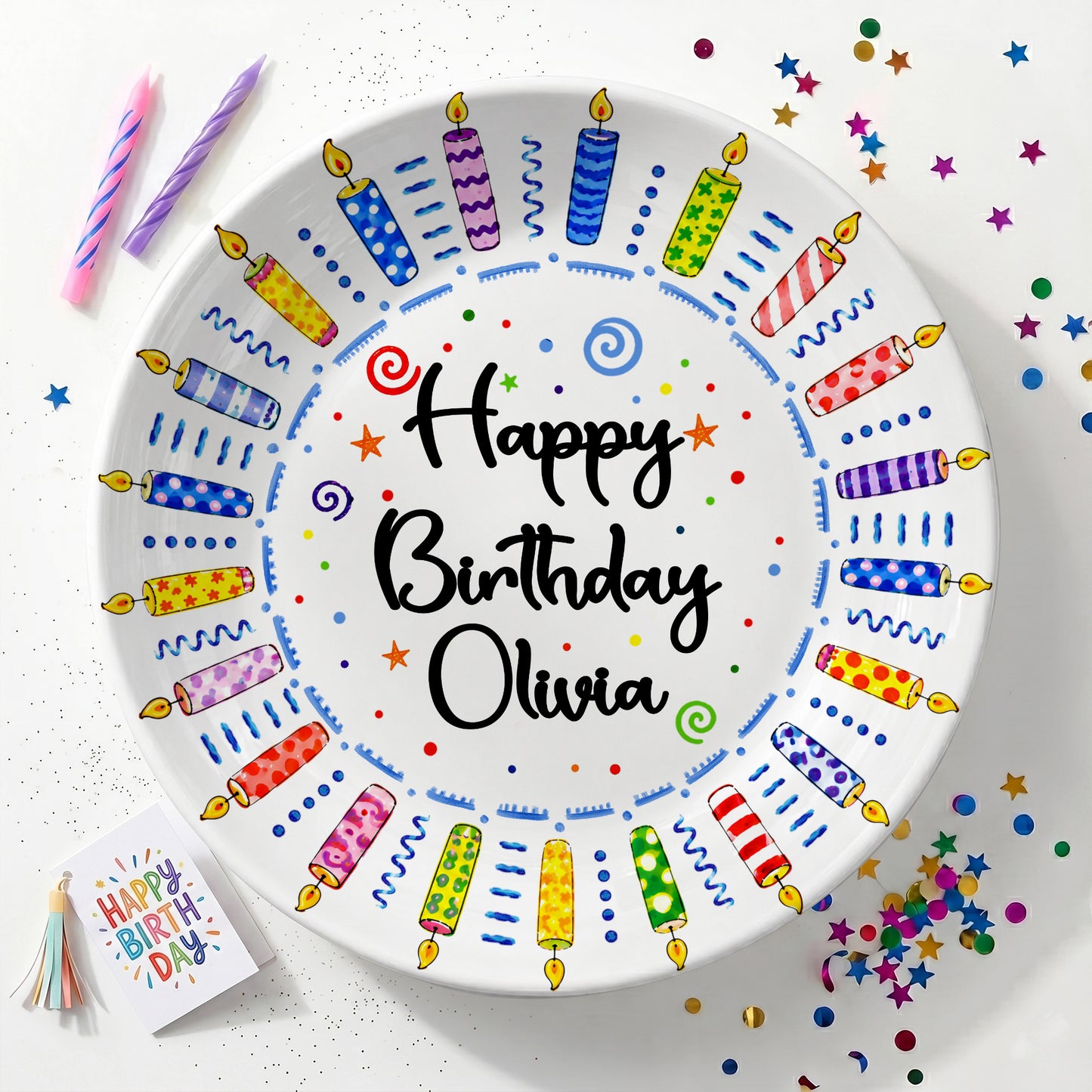 Colorful Birthday Candles Personalized Birthday Plate for Kids P619TMD0