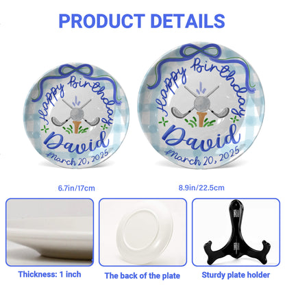 Blue Golf Bow Personalized Birthday Plate for Boys P511RLD0