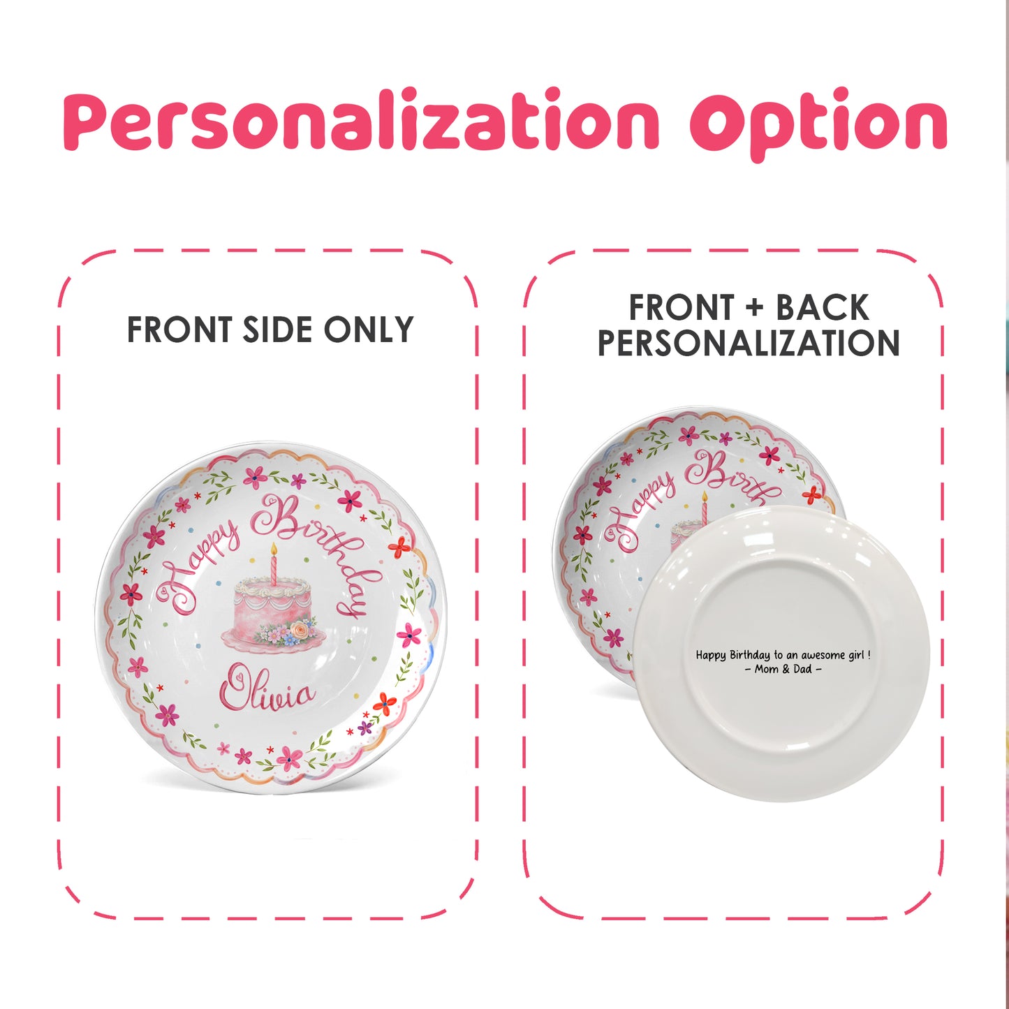 Pink Floral Scallop Personalized Birthday Plate P226GZM0
