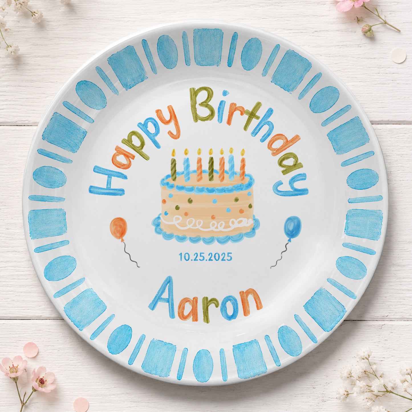 Blue Checkerboard Candle Custom Name Keepsake Personalized Birthday Plate P826TTU0