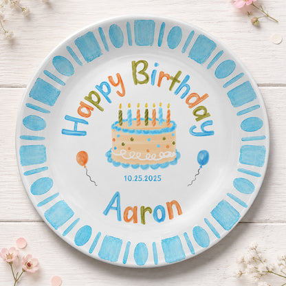 Blue Checkerboard Candle Custom Name Keepsake Personalized Birthday Plate P826TTU0