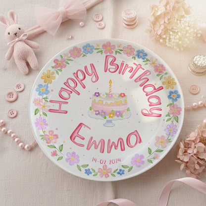 Pastel Floral Birthday Cake Personalized Birthday Plate P32GVK0