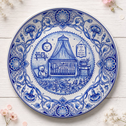 Delft Blue Newborn Birth Stats Custom Name Ceramic Personalized Birthday Plate P820OVX0