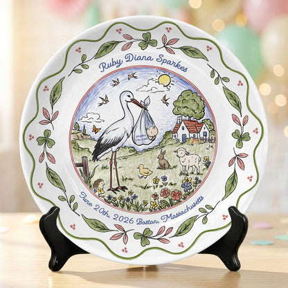 Stork Baby Birth Stats Nursery Keepsake Gift Personalized Birthday Plate P825DLK0