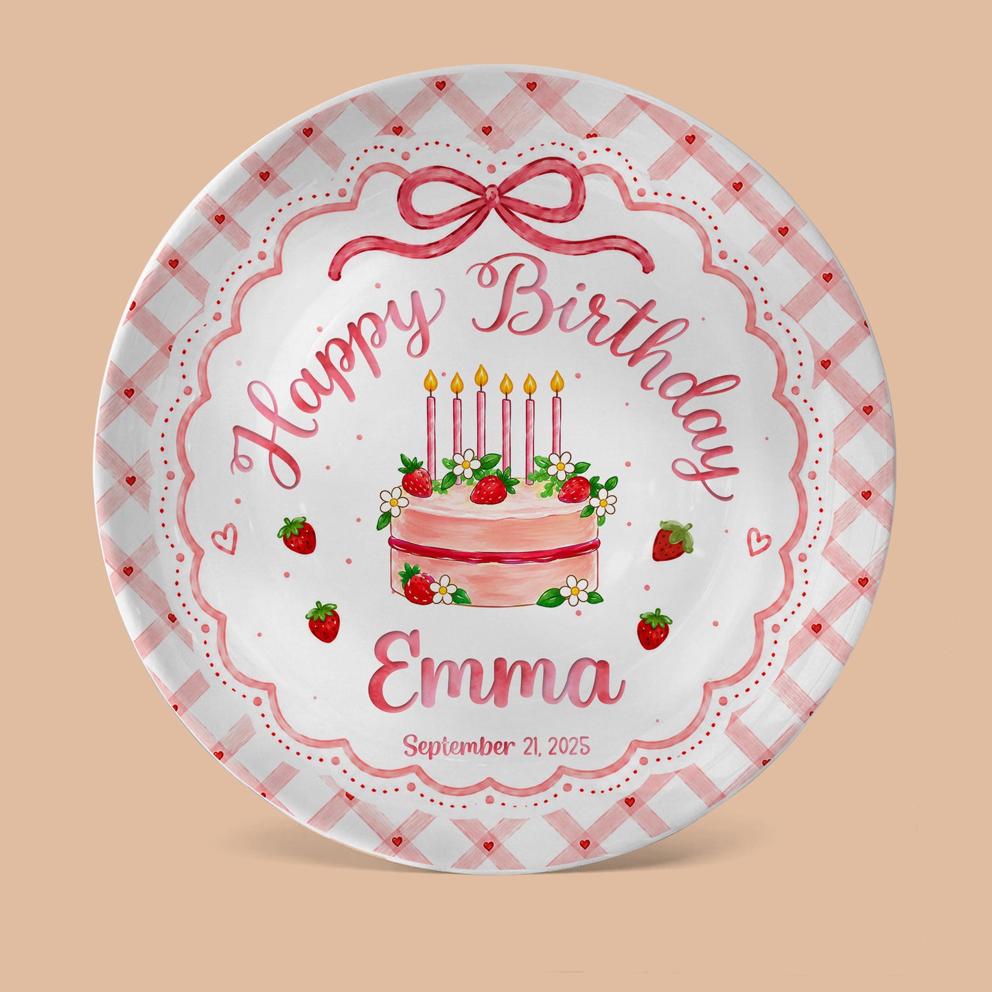 Strawberry Cake Personalized Birthday Plate for Girls, Custom Birthday Keepsake Gift P722H0R0