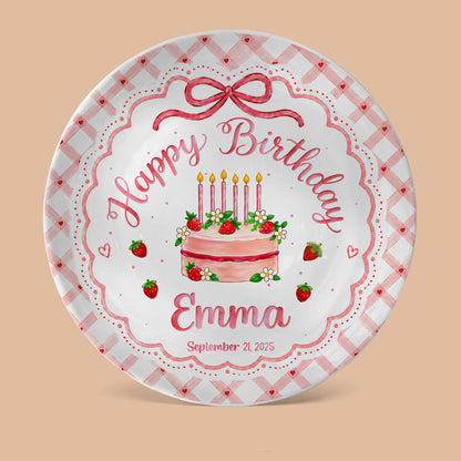 Strawberry Cake Personalized Birthday Plate for Girls, Custom Birthday Keepsake Gift P722H0R0