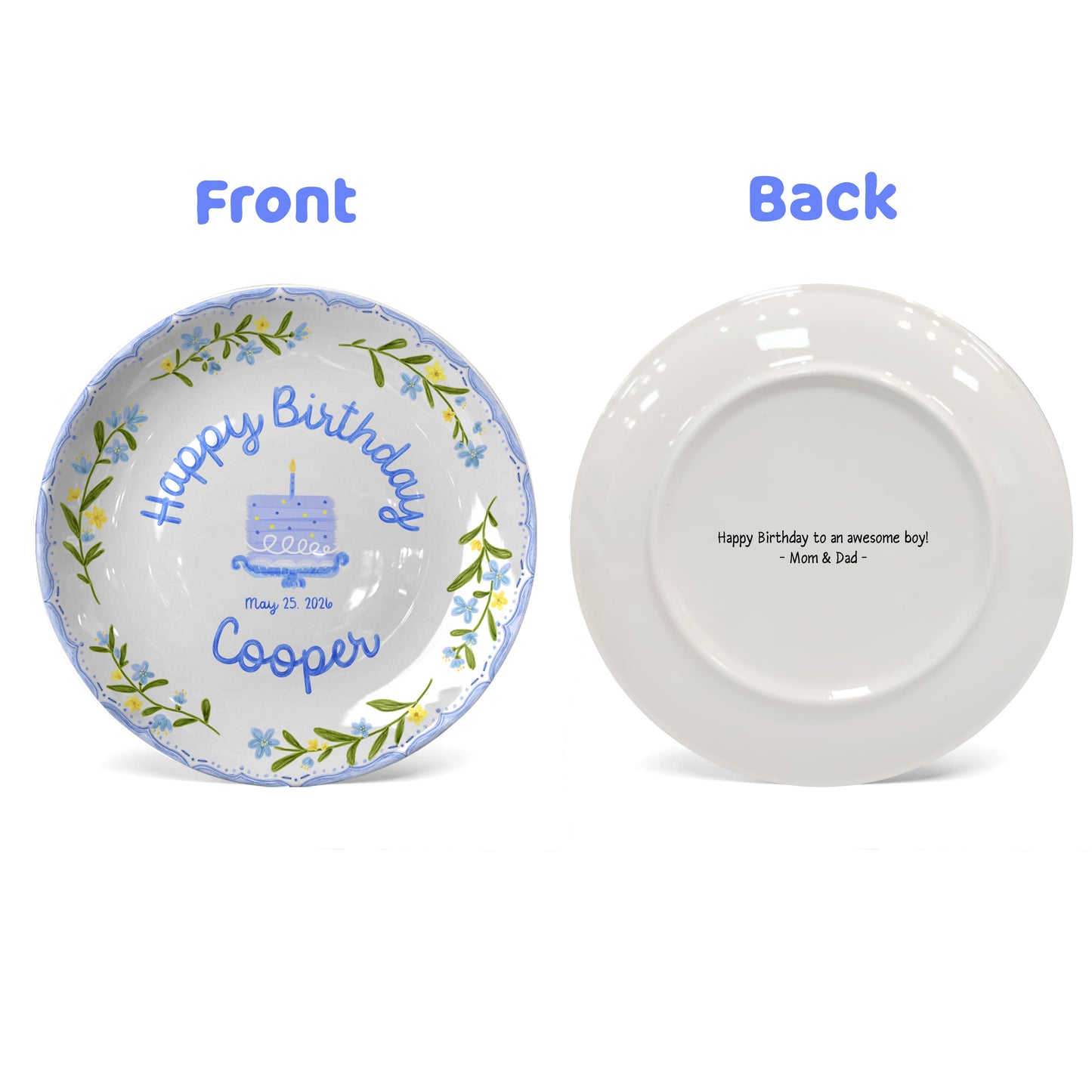 Pink and Blue Floral Plates Personalized Birthday Plate D311DZZ0