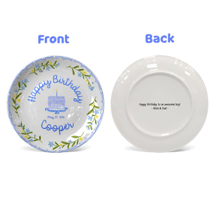 Pink and Blue Floral Plates Personalized Birthday Plate D311DZZ0