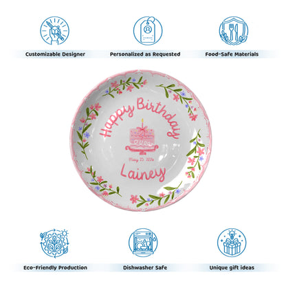 Pink and Blue Floral Plates Personalized Birthday Plate D311DZZ0
