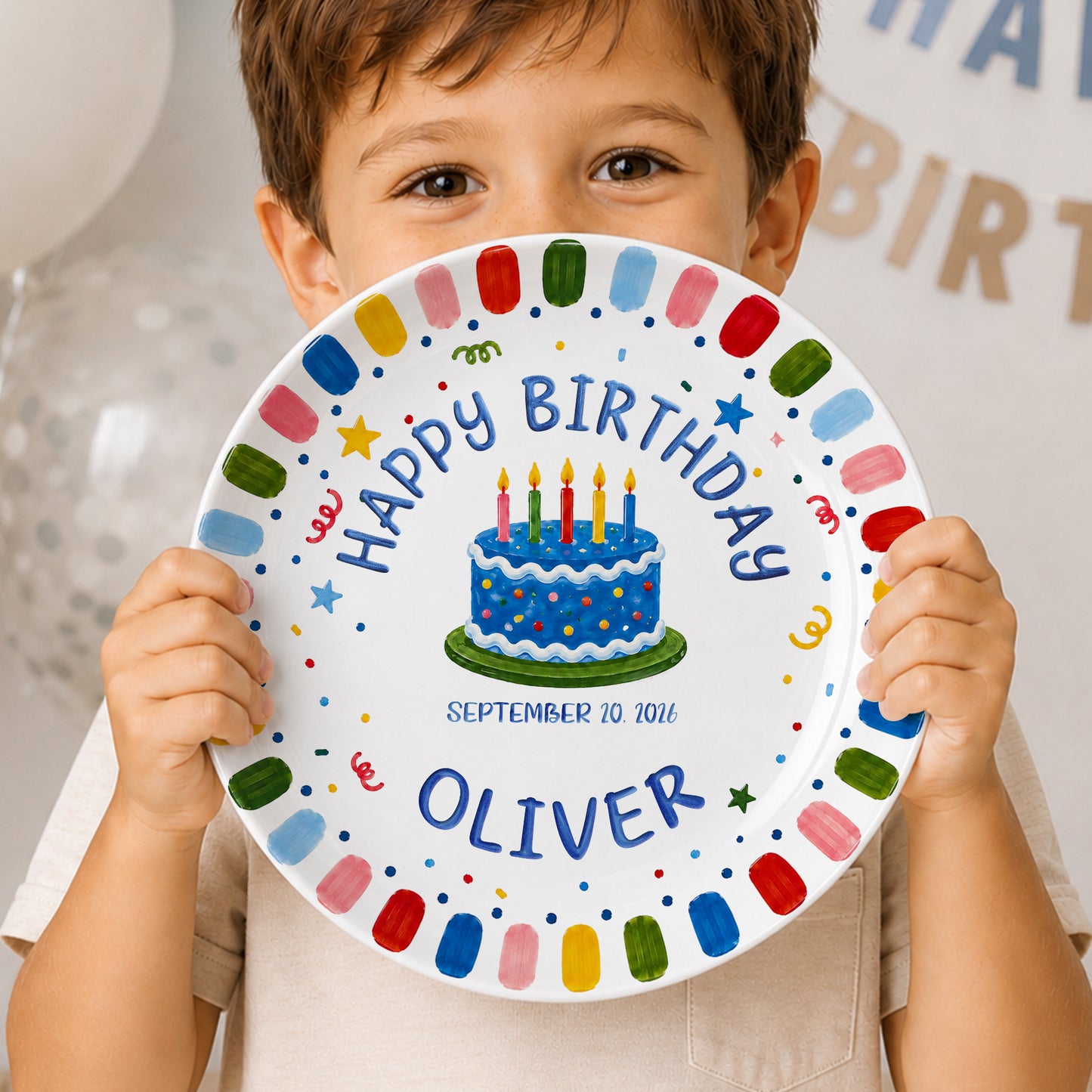 Rainbow Confetti Birthday Cake Personalized Birthday Plate P528OTA0