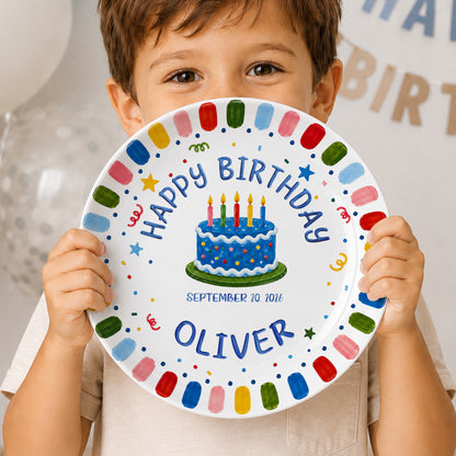 Rainbow Confetti Birthday Cake Personalized Birthday Plate P528OTA0