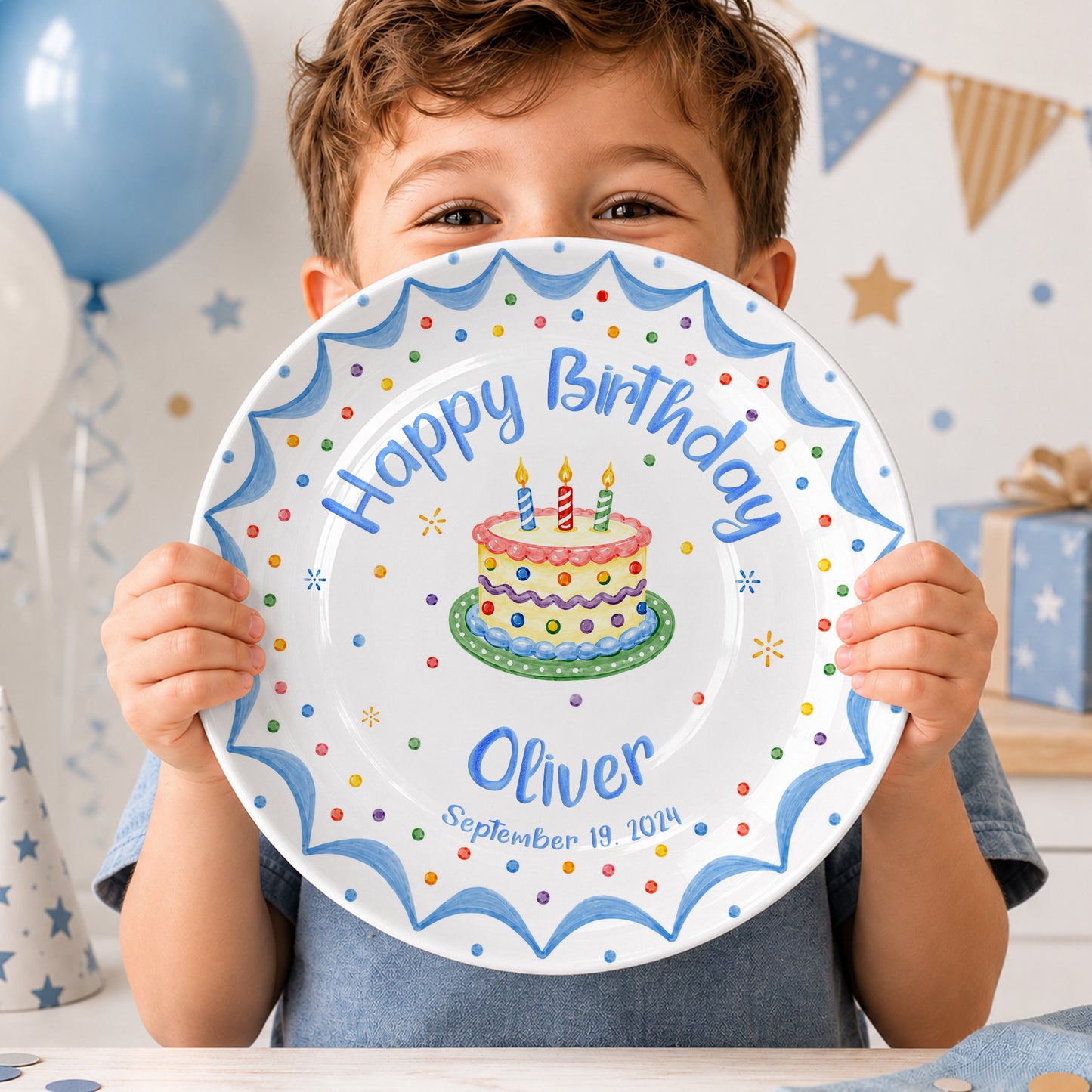 Blue Scallop Cake Personalized Birthday Plate P611FTC0