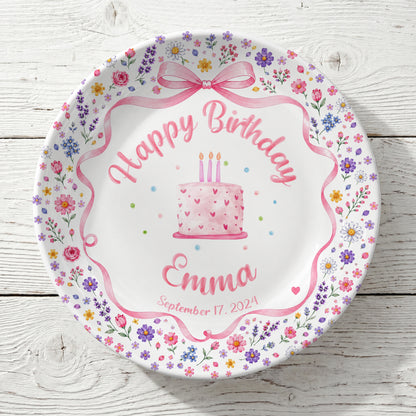 Pink Bow Floral Cake Personalized Birthday Plate P624WCW0