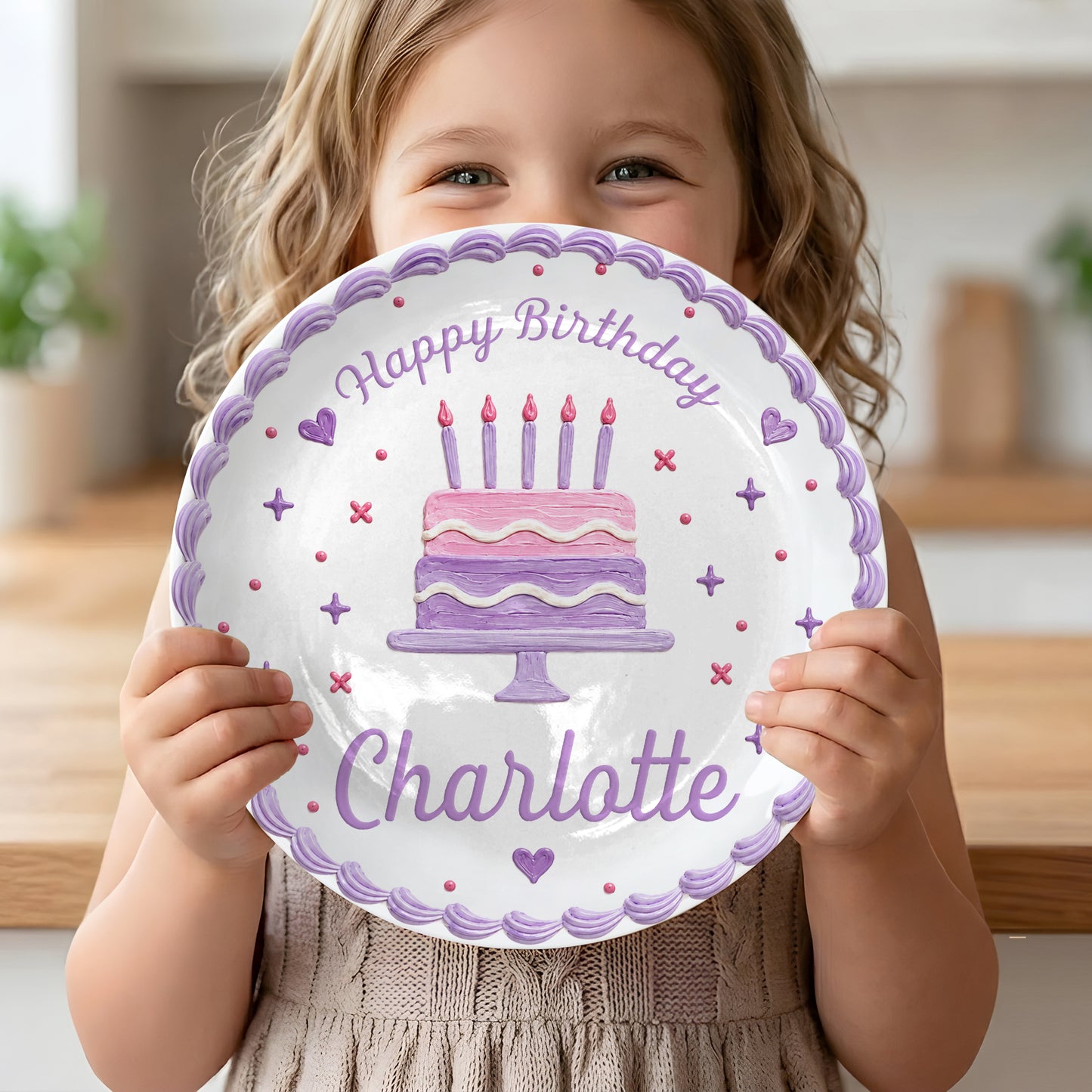 Lavender Scallop Cake Personalized Birthday Plate for Girls P327AW10