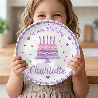 Lavender Scallop Cake Personalized Birthday Plate for Girls P327AW10