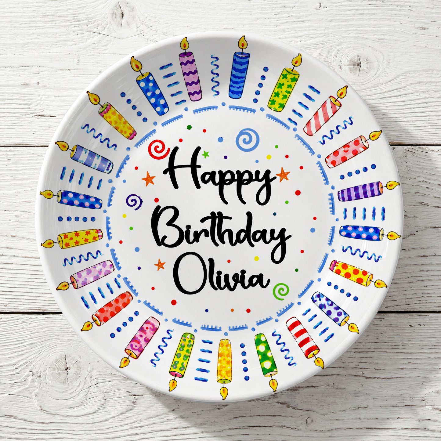 Colorful Birthday Candles Personalized Birthday Plate for Kids P619TMD0