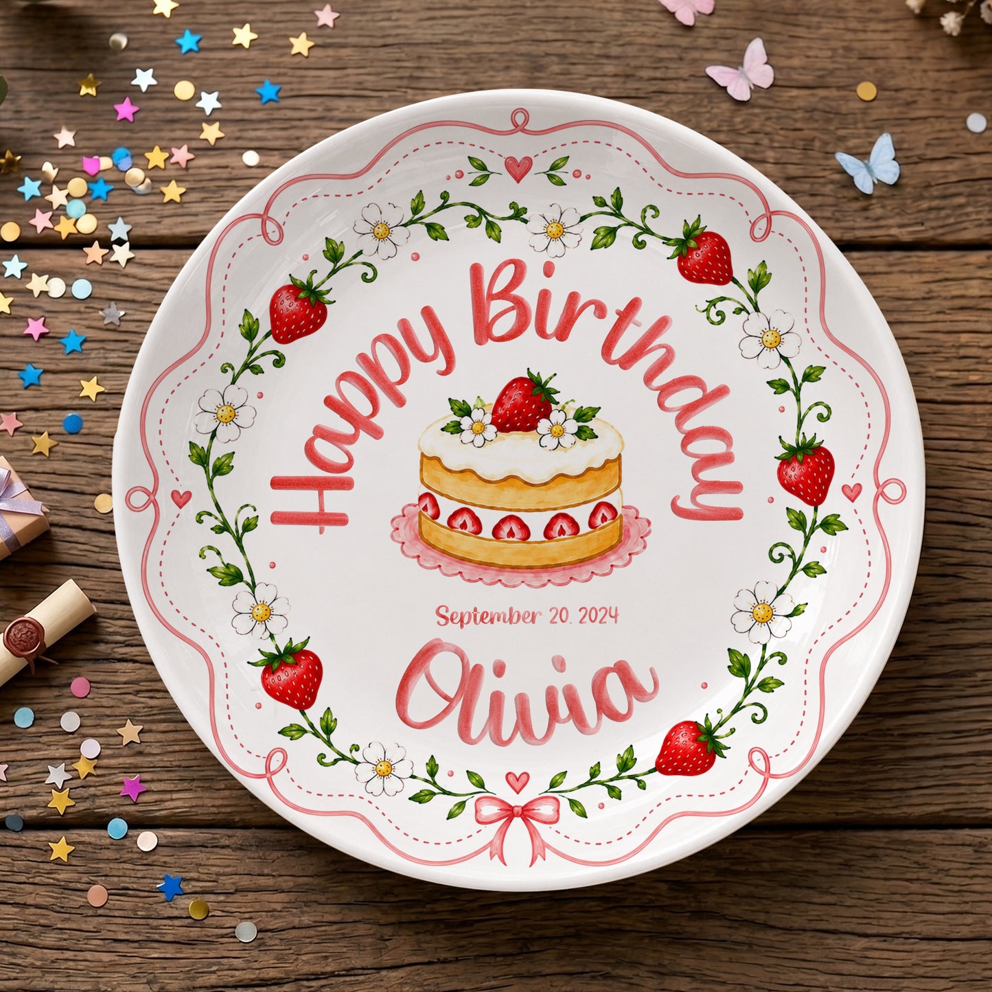 Pink Strawberry Birthday Keepsake Personalized Birthday Plate P73MUO0