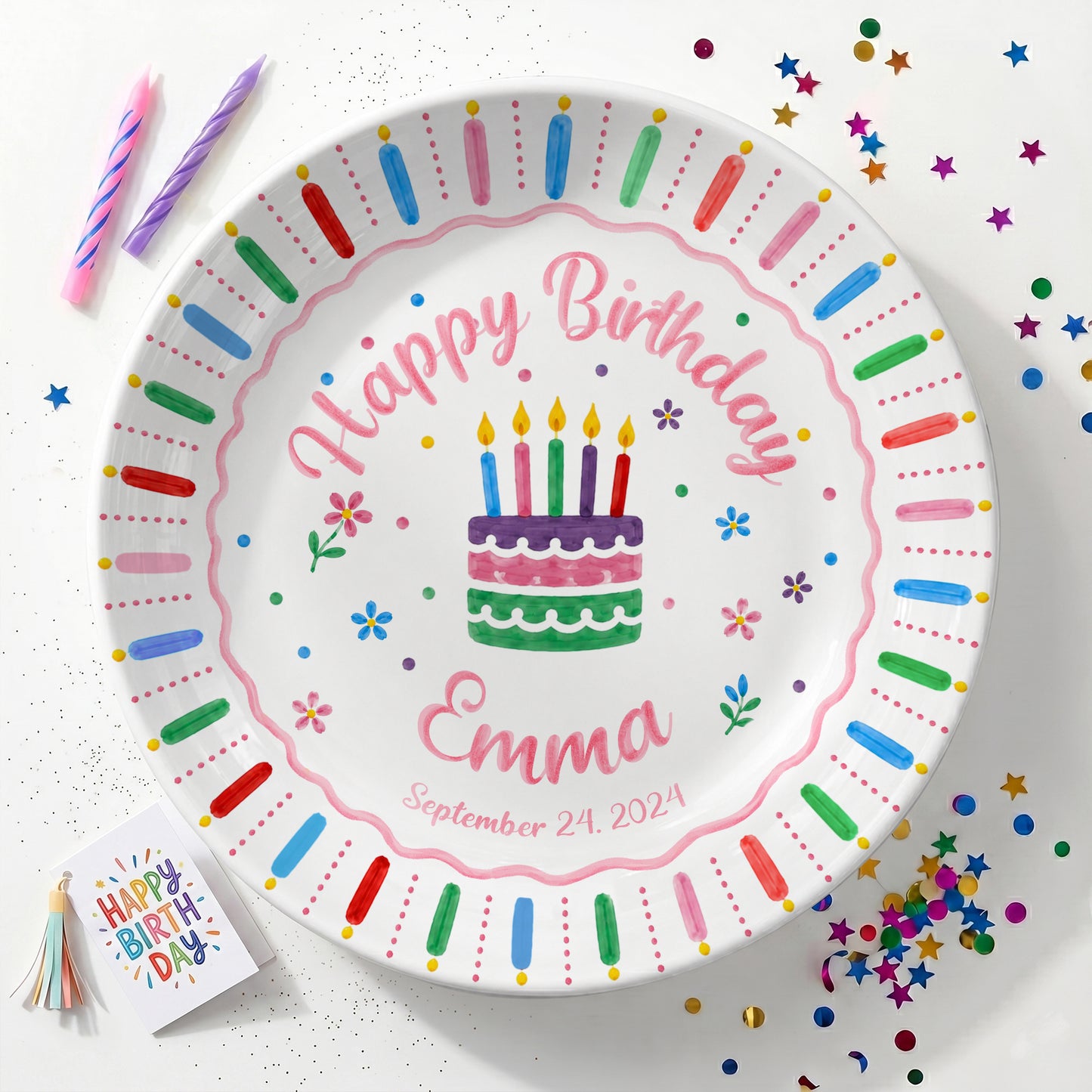 Colorful Birthday Cake Keepsake Personalized Birthday Plate for Kids D6250W50