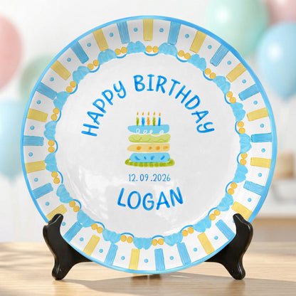 Pastel Candle Cake Personalized Birthday Plate, Custom Ceramic Kids Keepsake P818JSL0