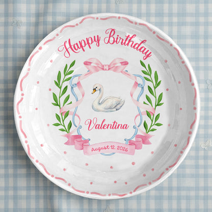 Pink Swan and Bow Personalized Birthday Plate P318OF20