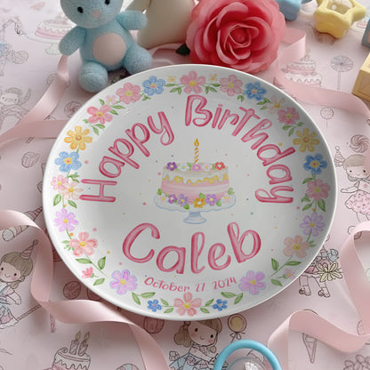 Pastel Floral Birthday Cake Personalized Birthday Plate P32GVK0