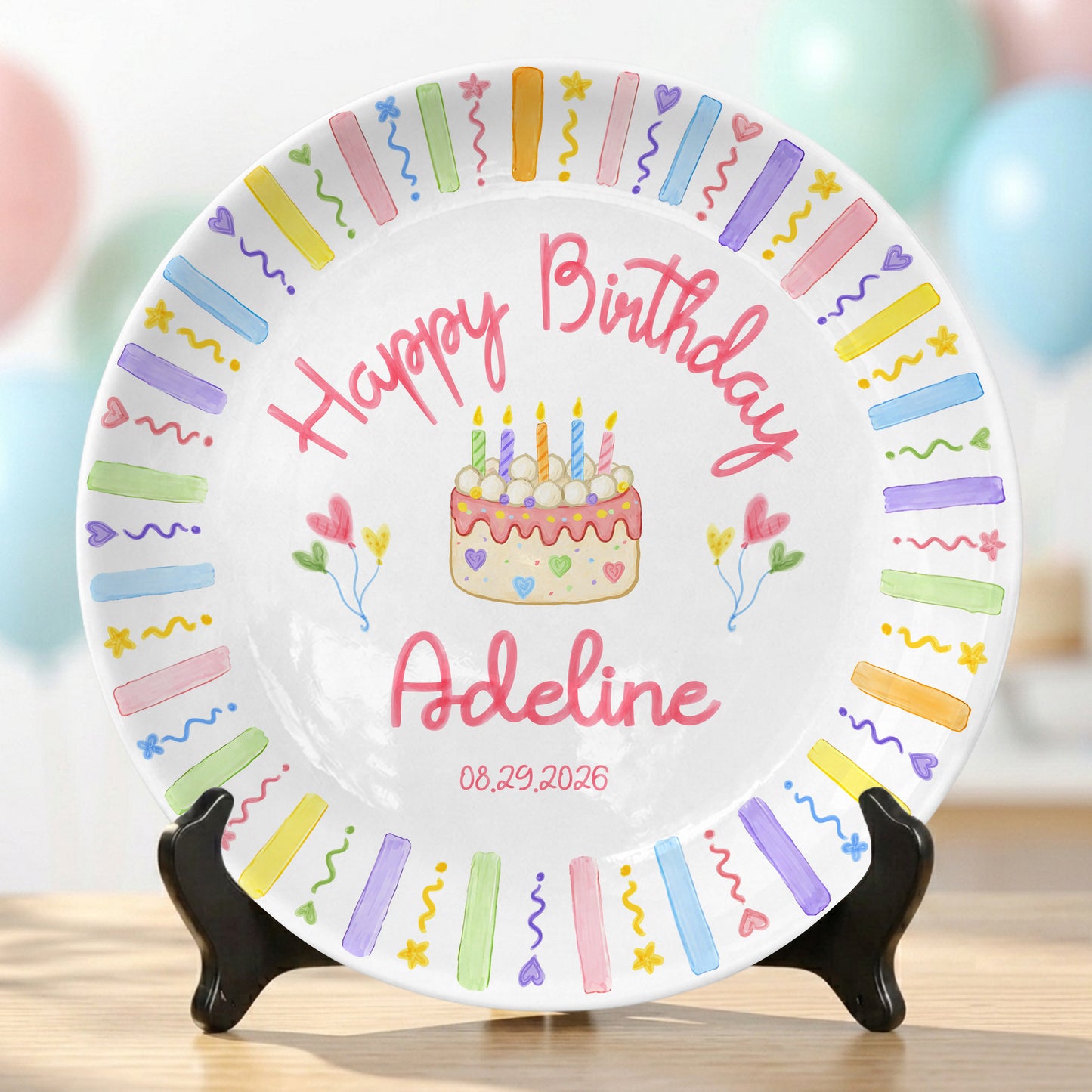 Colorful Kids Birthday Cake Custom Name Keepsake Personalized Birthday Plate Party Decor Gift P818HUN0