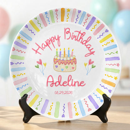 Colorful Kids Birthday Cake Custom Name Keepsake Personalized Birthday Plate Party Decor Gift P818HUN0